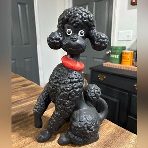 Vintage Black Poodle Figurine with Red Collar